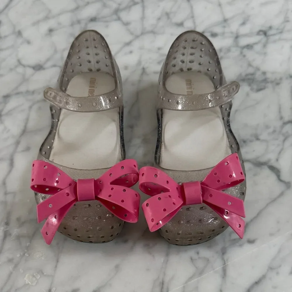 Mini Melissa Kids' Pink Sparkly Bow Shoes Sz 10